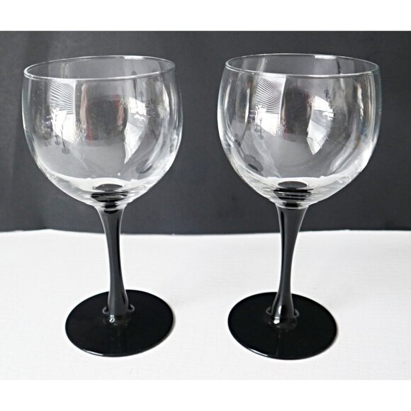 4 Vintage LUMINARC Black Stemmed Wine Glasses France Barware - Picture 2 of 5